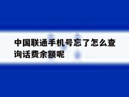 中国联通手机号忘了怎么查询话费余额呢的简单介绍